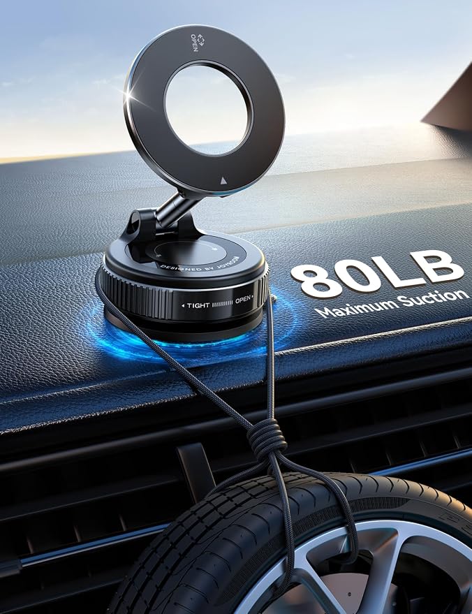Vacuum Magnetic Phone Holder for Car, Strongest Suction Cup Phone Mount, 360° Adjustable Magsafe Car Mount, Foldable Car Phone Holder for iPhone 17 Pro Max 16 15 14 13 12 Plus/Android
