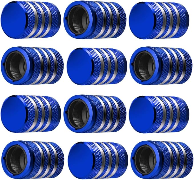Tire Valve Stem Cap Cover - (12 Pack) Tire Air Caps Metal with Plastic Liner Corrosion Resistant Leak-Proof for Car Truck Motorcycle SUV and Bike Blue