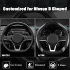 Flat Bottom Car Steering Wheel Cover for Nissan,D Shaped Steering Wheel Cover for Rogue,Altima,Kicks (Black+Gray-Standard Size)