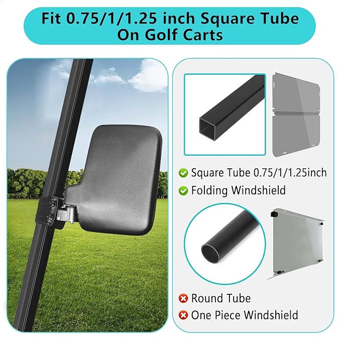 Golf Cart Mirror No Drilling Side Mirrors Universal for Yamaha, Club Car, EZGO, Folding Side Rear View Mirrors Adjustable 180 Degree HD Glass