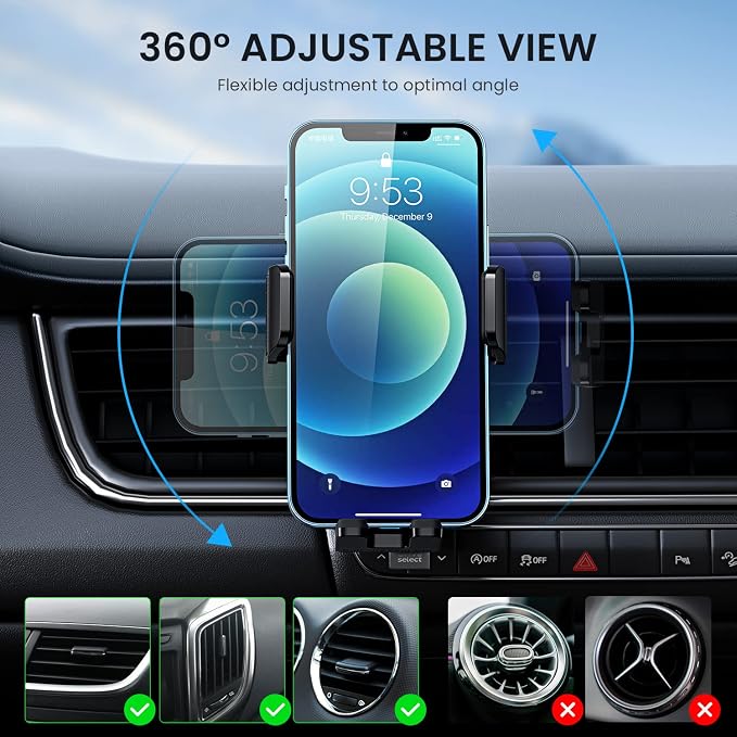 Phone Mount for Car Vent [Upgraded Metal Clip] Cell Phone Holder Car Hands Free Cradle in Vehicle Car Phone Holder Mount for Smartphone, iPhone, Cell Phone Automobile Cradles Universal