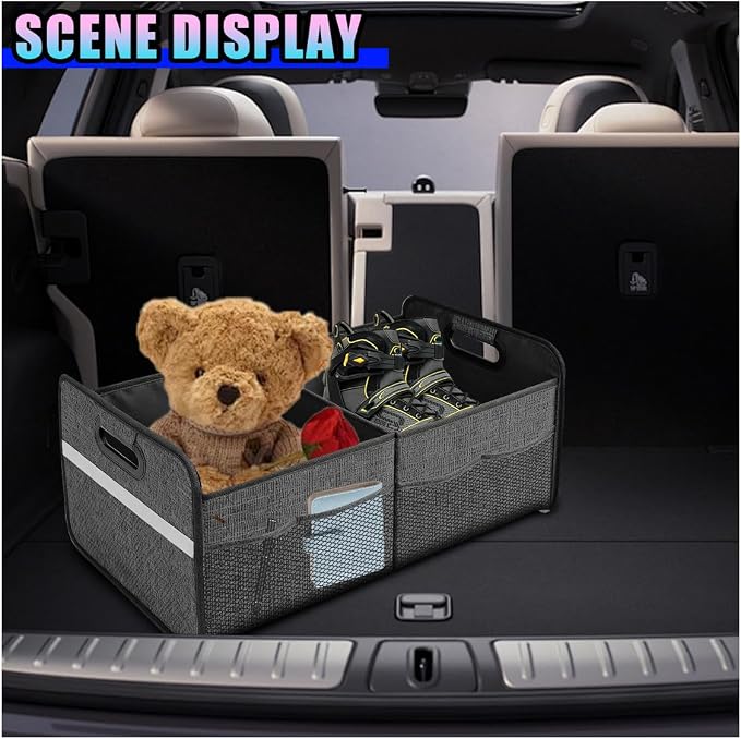 Car Trunk Organizer, Waterproof Large Capacity 600D Oxford Fabric Auto Trunk Storage Container with Pockets, Multi-Compartment Vehicle Storage Box Accessories for Car SUV Truck (Black)