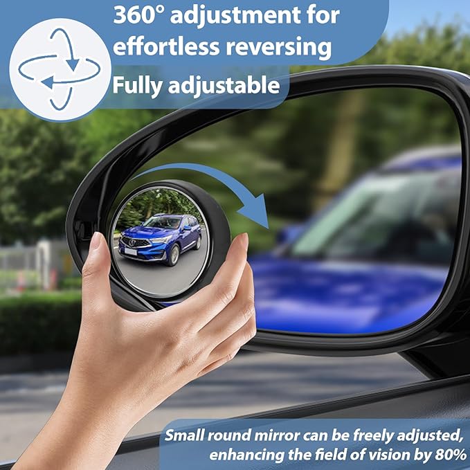 Blind Spot Mirror, HD Glass & ABS Housing, 360° Adjustable Convex Wide Angle Rear View Mirror, Stick-On Universal Fit for Car SUV Truck RV Van, Black (4, Round, Black Stick)