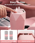 Car Trash Can with Lid - 1 Pack, Car Accessories for Interior, Leakproof Vehicle Garbage Can with 15 Attached Trash Bags, Multipurpose Organizers and Storage for Home, Office, Pink