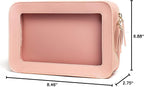 Clear Toiletry Bag, Portable Travel Makeup Pouch with Zipper, TSA Approved Organizer, PVC Cosmetic for Airport Airline Compliant Pink Car Accessories for Women (Pink)