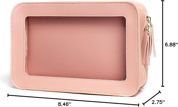 Clear Toiletry Bag, Portable Travel Makeup Pouch with Zipper, TSA Approved Organizer, PVC Cosmetic for Airport Airline Compliant Pink Car Accessories for Women (Pink)