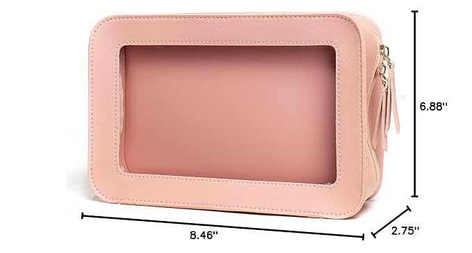 Clear Makeup Bags, TSA Approved Toiletry Bag with Zipper, Clear Makeup Organizer Fit Carry-on Travel Essentials,Clear Cosmetic Bags for Women Men (C-Pink)