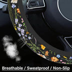 Car Steering Wheel Cover for Women Men, Non-Slip Breathable Steering Wheel, Wildflower Steering Wheel Protector, Car Accessories, Universal 14" 02/2-15" Fit Auto, Suvs