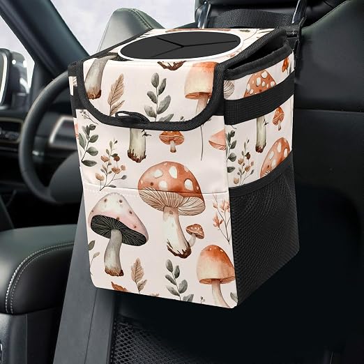 Car Trash Can – Multi-Purpose, Lightweight and Portable with Durable Water-Resistant Coating, No Installation Required, Practical and Ample Capacity, Variety of Colors.Mushroom