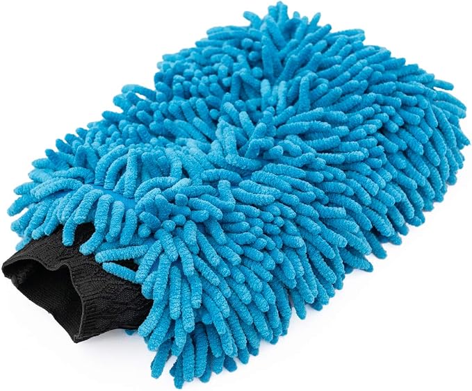 Premium Chenille Microfiber Knobby Wash Mitts - Perfect for Car Washing and Detailing; Scratch-Free, Lint-Free, Double-Sided, Plush, and Absorbent; Lime Green + Blue (2-Pack)