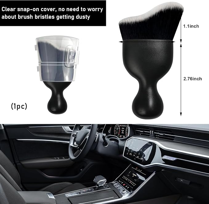 Car Detailing Brush, Curved Soft Bristles Auto Removal Dust Collectors, Universal Vehicle Dashboard, Air Conditioner Vents etc Interior Cleaning Tool Accessories (Black/White)