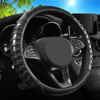 Car Leather Steering Wheel Cover - Carbon Fibre Material, Universal 14.5-15 Inch Leather Anti-Slip Breathable Auto Steering Wheel Covers for Men Women (3D Massage - Sports Black)