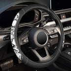 Snake Skin Leather Steering Wheel Cover,Black and White Animal Fur Car Accessory Steering Wheel Cover,Universal 14.5-15inch,Anti-Slip Car Steering Wheel Protector for Women Men