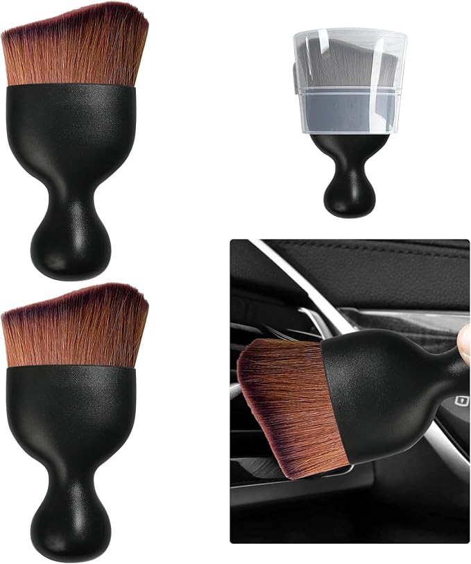 2 PCS Car Detailing Brush, Curved Soft Bristles Auto Removal Dust Collectors, Universal Vehicle Dashboard, Air Conditioner Vents etc Interior Cleaning Tool Accessories (Dark Brown)