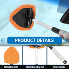 Car Windshield Cleaning Tool, Car Windshield Window Cleaner, Auto Window Glass Cleaning Kit with Extendable Handle & Reusable Microfiber Pad & Spray Bottle, Universal Car Accessories (Orange)