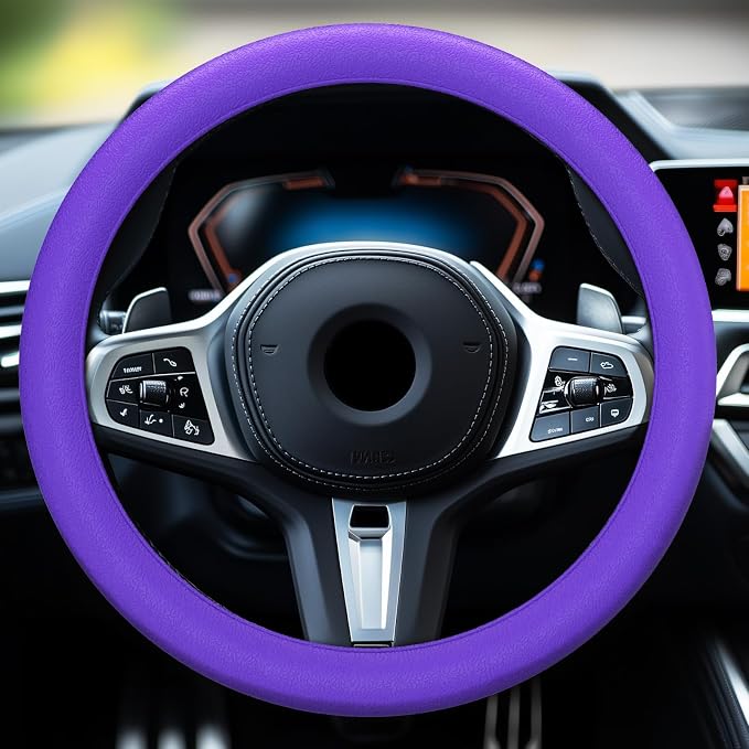 Car Steering Wheel Cover, Non-Slip Silicone Material, Multiple Color Choices, Universal Auto Parts Steering Wheel Cover, Suitable for Most Cars (Purple)