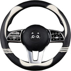 Cute Steering Wheel Cover for Women, Pu Leather with Anti-Slip Rubber Ring, Steering Wheel Protector for Men, Universal Fit 14.5-15 inches for Cars,SUV (Pearl White)