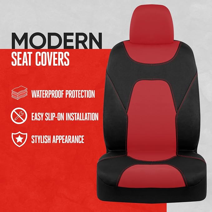 AquaShield Waterproof Front Seat Covers, Red Seat Covers for Cars – Neoprene Front Car Seats Cover, SUV Seat Covers Protector - Car Interior Cover for Auto, Trucks, & Dog Owners
