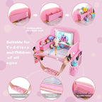 Kids Travel Tray for Toddler Car Seat, Road Trip Activities for Kids with iPad Holder Stand & Dry Erase Board, Road Trip Essentials Accessories Lap Tray as Travel Gifts for Kid, Pink
