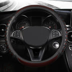 3D Massage Car Steering Wheel Cover,14.5-15 Inch Universal Brown Carbon Fibre Leather Covers Breathable Anti-Slip Odorless Steering Wheels Accessories for Men Women