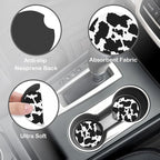 Black and White Cow Fur Print Steering Wheel Cover for Women, Anti-Slip Car Steering Wheel Cover with 2 Pcs Cup Holders Neoprene Breathable Car Accessories Universal 15 Inch Auto Interior Decor