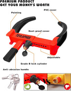 Universal Wheel Lock Heavy Duty Security Trailer Wheel Lock Anti Theft Wheel Locks for Cars SUV Camper Motorcycle Trailer Great Deterrent Bright Color with 3 Keys (Black-red)