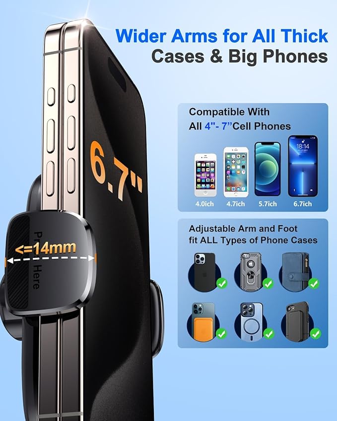 Car Phone Holder[Military-Grade 360°Suction Cup] Phone Holders for Your Car Universal Accessories Air Vent Dashboard Windshield Phone Mount Automotive Cradles Fit Shower & Wall Mounts iPhone