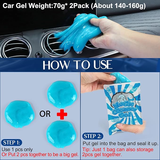 Car Interior Duster Detail Brush Cleaning Gel Kit, Soft Dash Vent Dusting Slime Putty Detailing Brushes Accessories Essentials Supplies Tools for Auto,Truck,SUV,RV