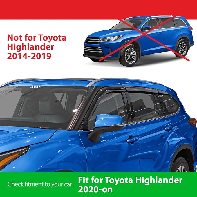 Goodyear Shatterproof Window Deflectors for Toyota Highlander 2020-2026, Tape-on Rain Guards, Window Visors, Vent Deflector Visor, Car Accessories, 6 pcs. - GY008881