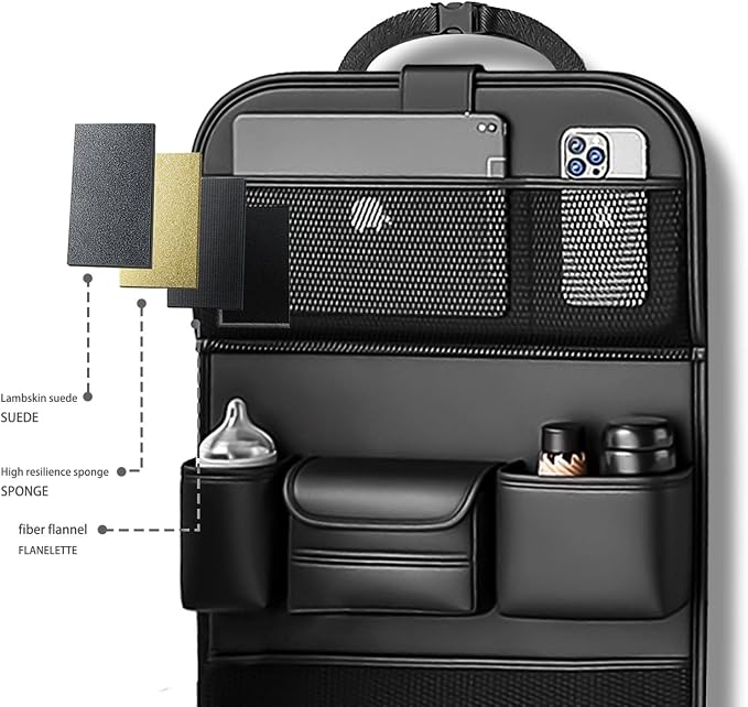 Car Seat Organizers,Multi-functional Back Seat Protectors, Storage Pouches, and Tray Holders (for Cars, Kids, Seat Back and Rear Seats)（Black1 Pcs）