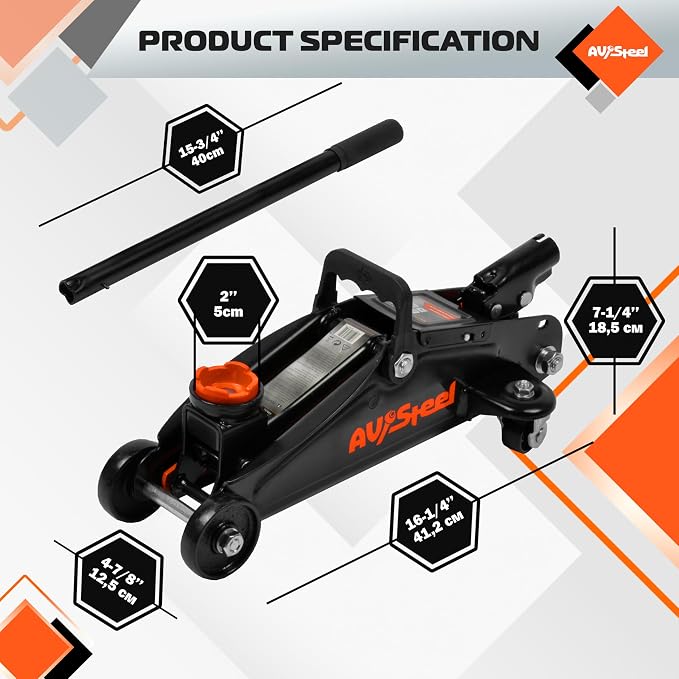Floor Jack 1.5 Ton (3300 lbs), Hydraulic Trolley Jack with Solid Storage Case, Hydraulic Jack for Car with Single Piston Pump, Portable Car Floor Jack with Lifting Range 5-1/8'' to 12''