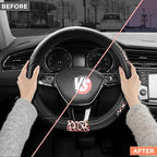 Steering Wheel Cover - Flat Bottom Wheel Cover Made with PVC Leather and Pink Leopard Fabric - Universal Fit for 15-Inch D-Shaped Automotive Steering Wheels (Pink Leopard)