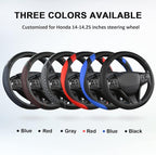 Customized Auto Car Steering Wheel Cover for Honda Civic, CR-Z, Insight, S2000, 14" - 14.25" (Diamond Quilted-Black+Gray-Small Size)