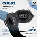 ORION Cobalt Series CB683 6x8” 3-Way Coaxial Car Speakers, 280W, 4 Ohms, Full Range, Enhanced Bass, Polypropylene Cone & Butyl Rubber Surround, Easy Install (Pair)