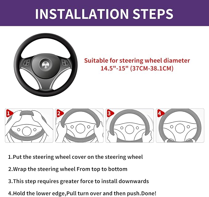 Car Steering Wheel Cover 15 inch, Microfiber PU Leather Elastic Steering Wheel Protector, Anti-Slip Breathable Car Interior Accessories for Most Cars (Purple)