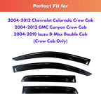 KPY Rain Guards Fit for 2004-2012 Chevrolet/Chevy Colorado & GMC Canyon Crew Cab, Out-Channel Window Visors Vent Deflectors 4PC, Truck Accessories for 2004-2010 Isuzu D-Max Double Cab (Full-Size Cabs)