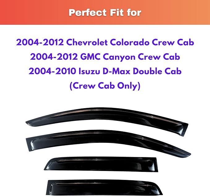 KPY Rain Guards Fit for 2004-2012 Chevrolet/Chevy Colorado & GMC Canyon Crew Cab, Out-Channel Window Visors Vent Deflectors 4PC, Truck Accessories for 2004-2010 Isuzu D-Max Double Cab (Full-Size Cabs)