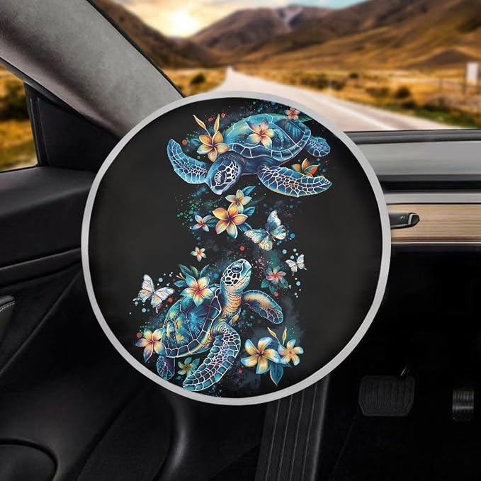 Sea Turtle Steering Wheel Cover Sun Shade 17 inch Universal Anti-Heat Steering Wheel Accessories,Block UV Rays Cool in Summer,Universal Steering Wheel Sunshade for Cars SUV Truck Van