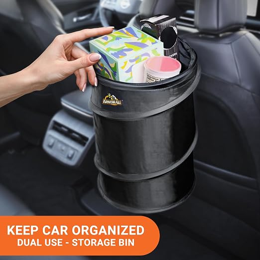 Car Trash Can, 3.3 Gallon Pop-Up Garbage Bin, Waterproof, Loop for Hanging, Velcro Base, Washable, Metal Frame, Portable Collapsible Design for Easy Storage, 12” Inch High x 9” Inch Wide