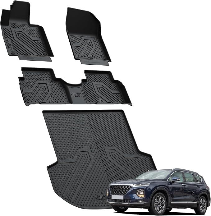 Floor Mats & Cargo Mats Fits for Hyundai Santa Fe 2020 2019 (Not fit 2019 Santa Fe XL) All Weather TPE Custom Fit Floor Liners Car Mats & Trunk Mats Accessories, Black