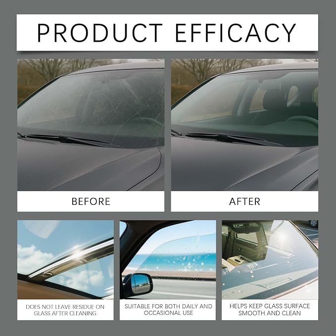 Car Windshield Oil Film Remover Set, Automotive Oil Film Cleaning Brush with Refill Liquid, Glass Cleaning Board, Anti-Rain Fog, Easy to Use for Car Windows & Rearview Mirrors, Long-Lasting Clean