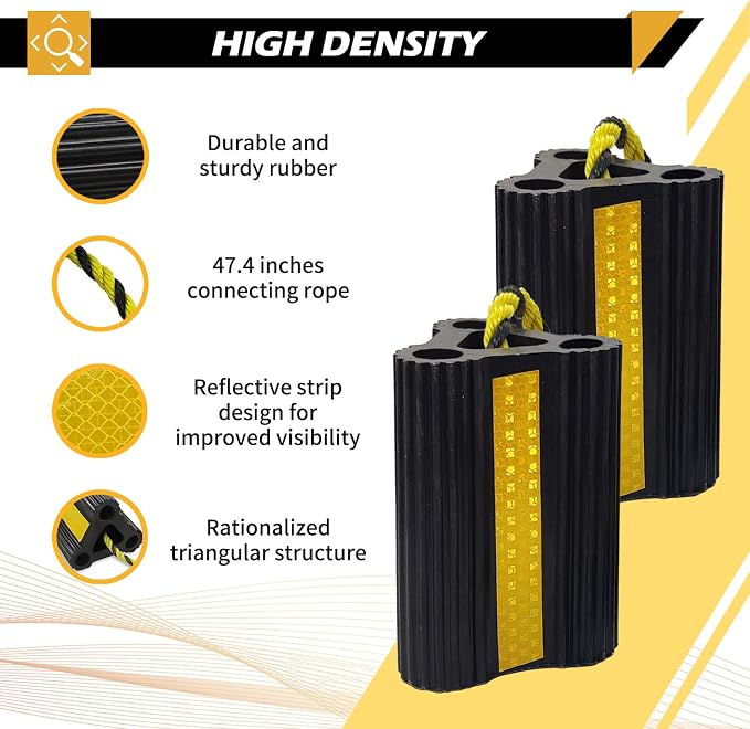Wheel Chocks for Trailers RVs camper Trucks and Small Aircraft wheel chock, Wheel Chocks Block with 3 Reflective Strips ,Versatile Heavy Duty Solid Rubber Wheel Immobilizers & Chocks[2 Pair 4 Pack]