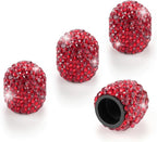 4 Pack Handmade Crystal Rhinestone Car Tire Valve Stem Caps, Universal Fit for Cars, Trucks, Motorbikes - Red