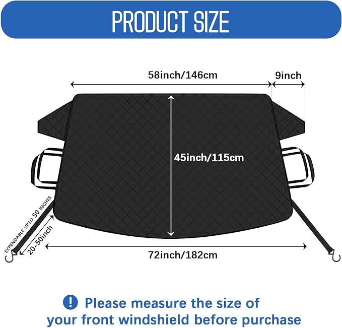 Windshield Cover for Ice and Snow, 600D Oxford Fabric Car Windshield Snow Cover, Anti-Frost Waterproof Winter Windshield Covers, Fits Most Cars SUVs Trucks Sedans