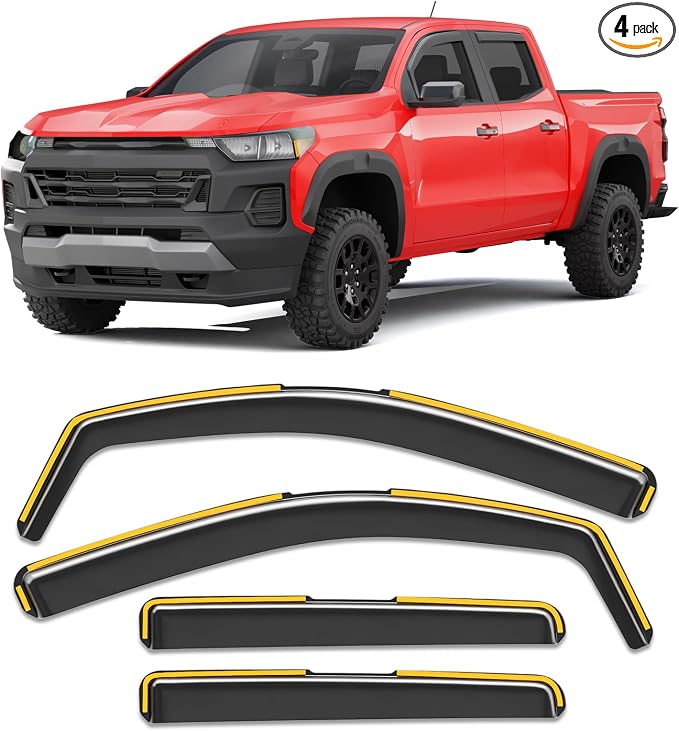 in-Channel Rain Guards Fit for Chevy Colorado/GMC Canyon Crew Cab 2023 2024 2025 2026 Window Rain Guard Extra Durable Truck Window Deflectors Window Vent Visors Shades Car Accessories