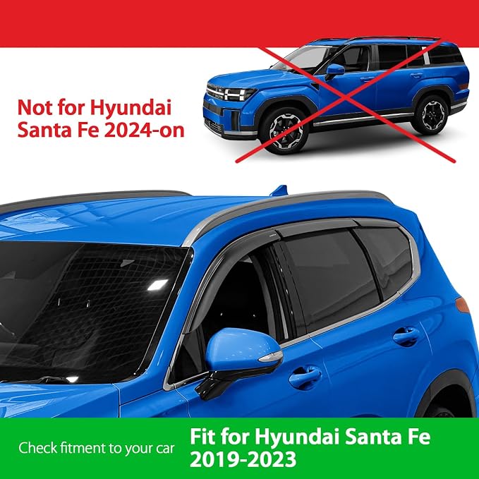 Goodyear Shatterproof Window Deflectors for Hyundai Santa Fe 2019-2023, Tape-on Rain Guards, Window Visors, Vent Deflector Visor, Car Accessories, 6 pcs. - GY008792