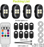Wireless LED Lights for Car 4PCS, Interior Car Lights with Remote, USB-C Charging Strobe Lights, 80H Battery 8 RGB Colors IP65 Waterproof Ambient Lighting Car Accessories for Trucks Motorcycles Bike