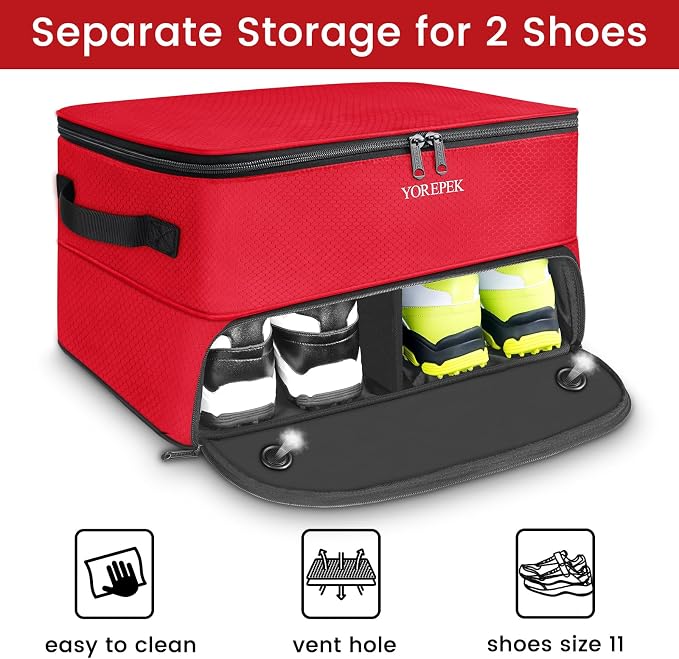2 Layer Golf Trunk Organizer, Golf Gifts for Men with Separate Ventilated Compartment for 2 Pair Shoes, Waterproof Car Trunk Locker for Balls, Tees, Clothes, Gloves, Gifts for Golfers