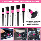 Windshield Cleaner Tool, 17Pcs Car Interior Detailing Kit, Detailing Brush, Towels, Duster, Car Cleaning Kit Interior for RVs, Truck, Trailer (Pink)