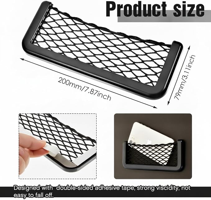2 Pcs Boat Storage Net Bag, ABS Plastic Car Framed Mesh Net Holder, Phone & Cargo Organizer with Screws for Auto, Rv, Boat, Pontoon, Truck Pocket Storage (8 x 3 Inch)